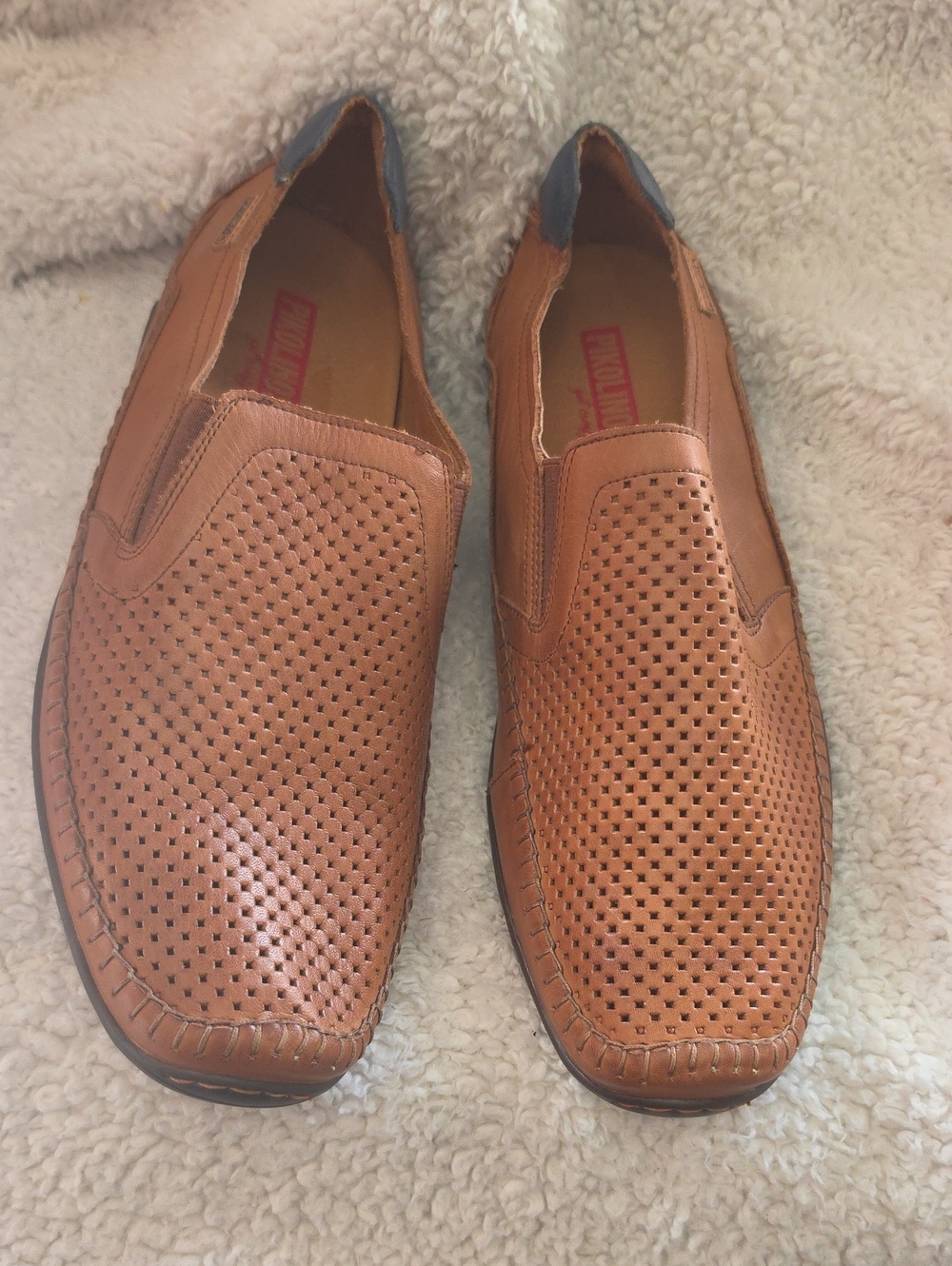 PIKOLINOS Cognac Perforated Leather Slip-On Loafers